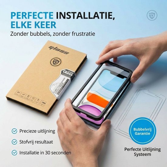 Protecteur d'écran en Glas pour iPhone XR et iPhone 11 - Tempered Glass - Verre de protection trempé - Transparent et résistant aux rayures - Incl. Cadre d'installation - 3 pièces