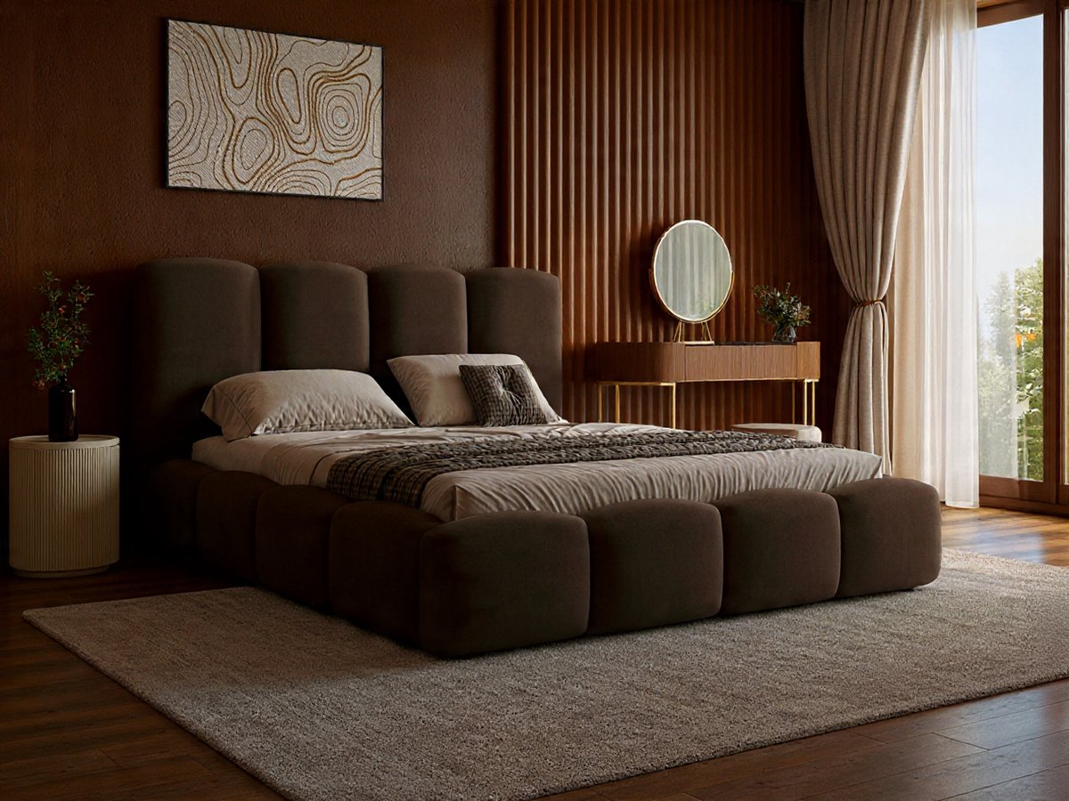 PUFFY Luxe Tweepersoonsbed – 200x200 cm – Modern Gestoffeerd Bed met Vellutto Velours, Ruime Opbergruimte en Houten Lattenbodem – Elegant Ronde Hoofdbord, Comfortabel en Duurzaam – Slaapkamer Meubel Zelfmontage-NoviHome