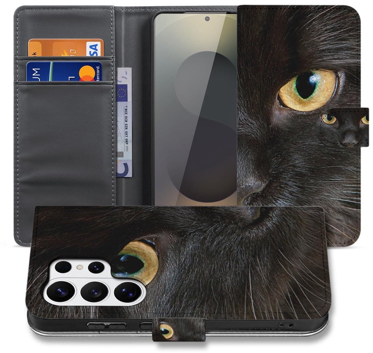 Portemonnee Hoesje Samsung Galaxy S26 Ultra Zwarte Kat met Pasjeshouder