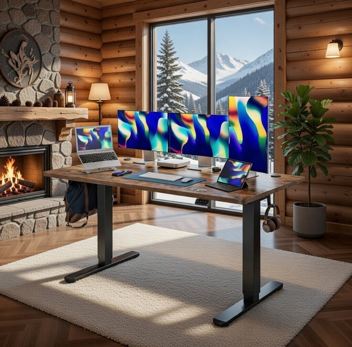 Elektrisch Zit-Sta Bureau 160x60 cm met Geheugenfunctie en Anti-Botsing – In Hoogte Verstelbaar Sta Bureau – Ergonomisch Computerbureau – Bruin Industrieel Design – NoviHome