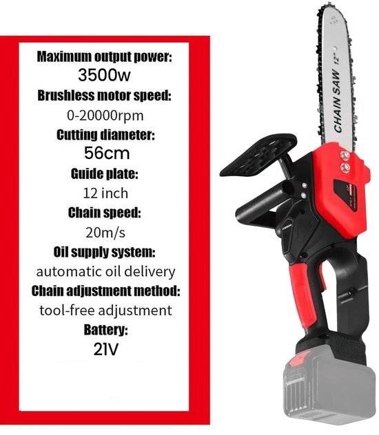 MakkelijkMooi Electrische Hand Zaag - Kettingzaag - Tuingereedschap - 2 stuks Lithiumbatterij - Borstelloos - Houtzagen&Snoeien van Merkloos	 — afbeelding 3