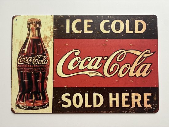 coca cola Plaque murale métallique 20 x 30 cm - Mancave - Décoration murale - Plaques métalliques - Plaques texte - Plaque métallique - Plaque publicitaire - Vintage - Débit de boissons - Bar – Café - Horeca - rétro