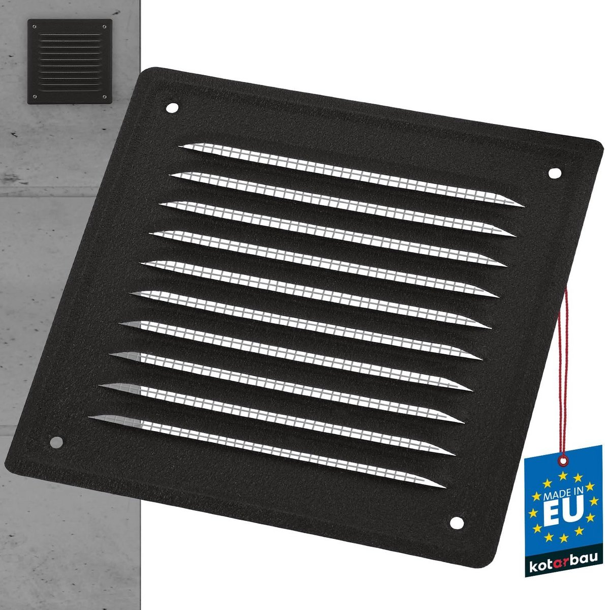 Ventilatierooster 165 x 165 mm voor open haard - Antraciet, Corrosiebestendig met Insectengaas