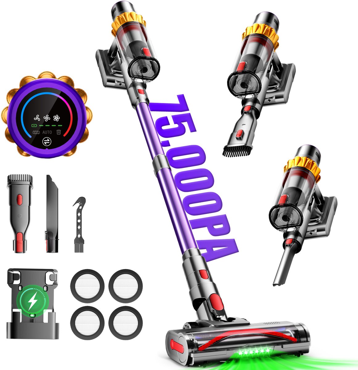 Hiaonyx Draadloze Steelstofzuiger met Borstelloze Motor - Hiaonyx - €119,97