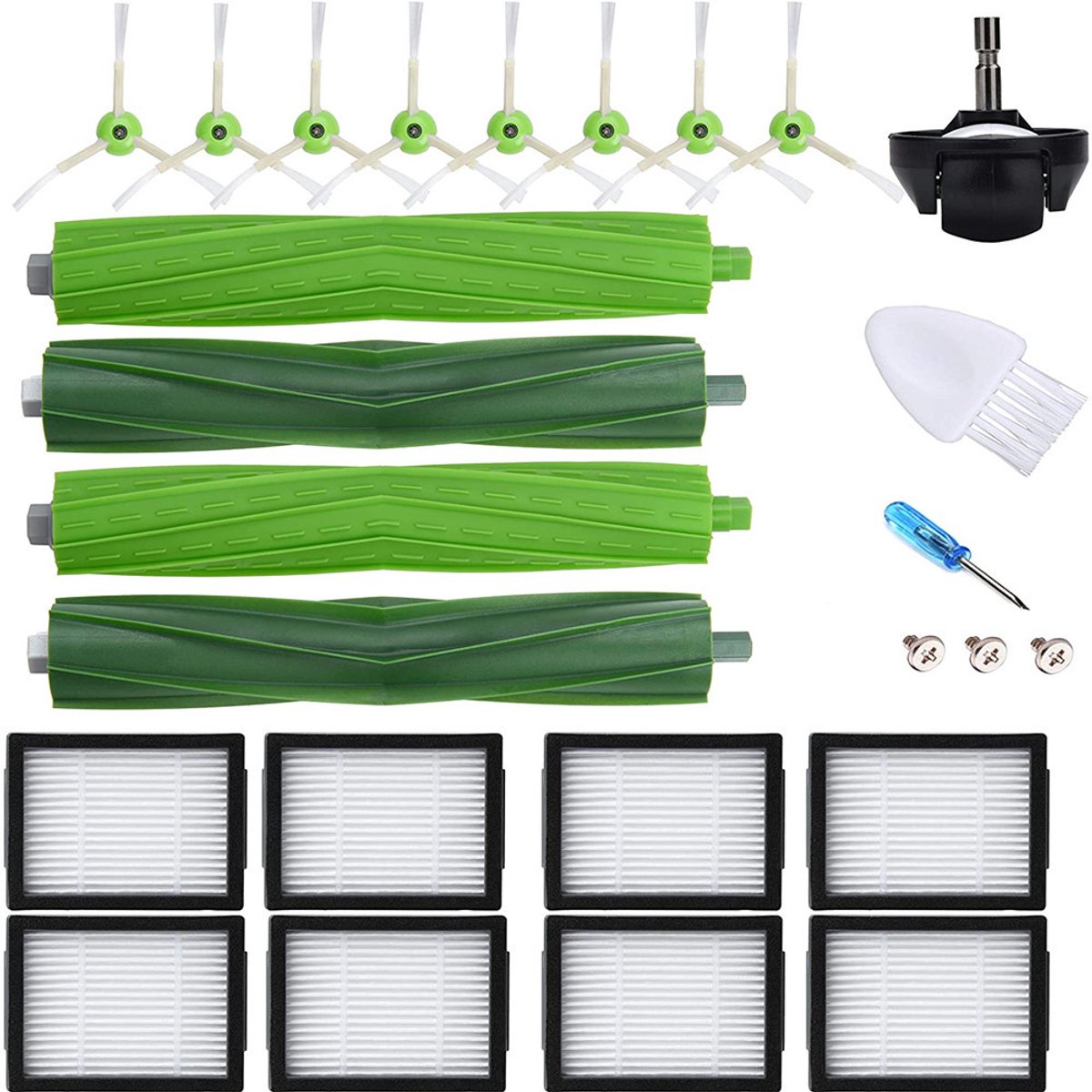 Vervangende Onderdelen Voor Robotstofzuiger - Dubbel Rubberen Borstel En HEPA Filter - Compatibel Met I3 I4 I6 I7 I8 J7 E5 E6 Serie - 3-Delig Set