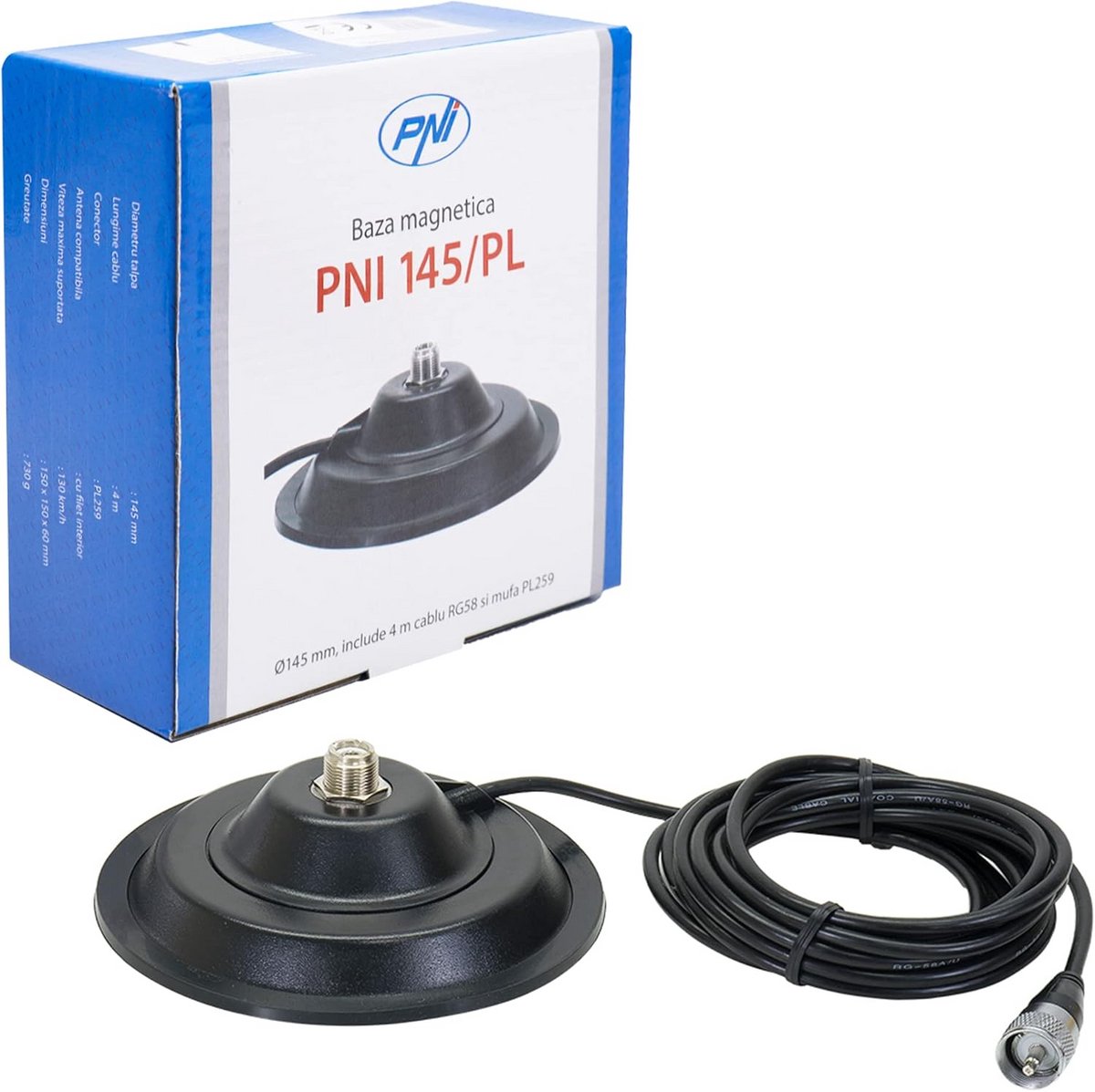 Magneethouder voor CB-antenne met 4 m RG58-kabel en PL259-stekker
