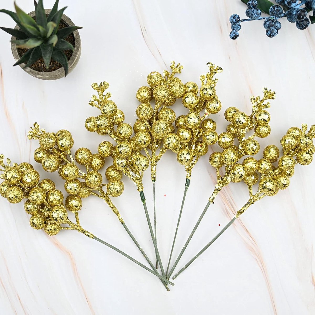 20 Stuks Gouden Glinsterende Bes Stelen – Kunstmatige Kerstboomversiering – Voor Kerstboomvulling, Zelfgemaakte Kerstkrans, Feest- en Woondecoratie – foto 4