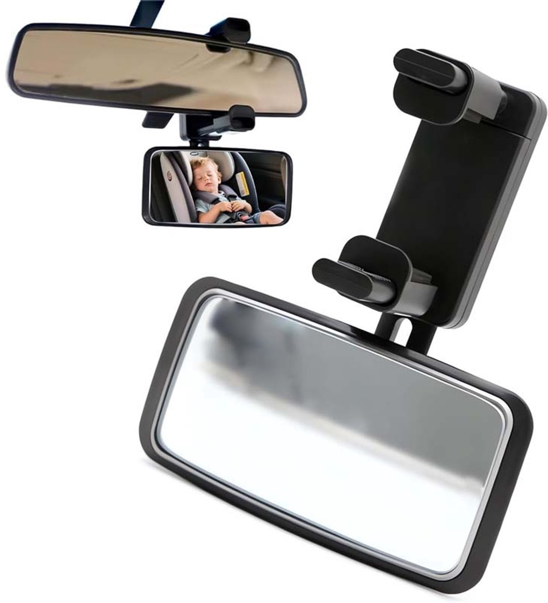 ECTEATOY® Universele Autospiegel Baby - 360° Verstelbare Achteruitkijkspiegel met Clip - Bolle Spiegel Auto - Zwart (13x6 cm)