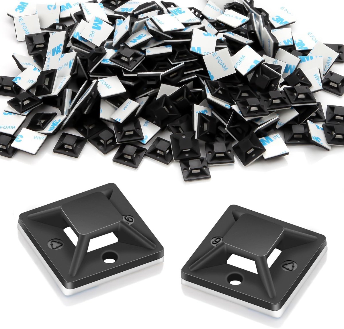 Kabelbinder Houders - Montage Sokkels - Kabelbeheer Organiseren - Zelfklevende Bevestiging - 20x20 mm - Zwart