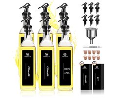 Olijfolie dispenser - 250 ml 6 glazen flessen- Olijfoliedispenser met trechter- azijn- en olieflessen- Voedselgraad glas met etiket-kurken.