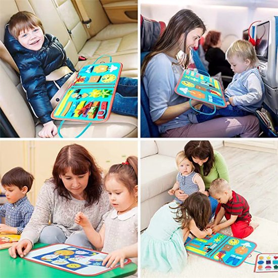 Busy Board Montessori speelgoed voor peuters, sensorisch boek met educatieve activiteiten voor het ontwikkelen van fijne motoriek, verjaardagscadeau voor jongens en meisjes, reisspeelgoed voor kinderen in de auto of vliegtuig, Roze van Merkloos — afbeelding 4