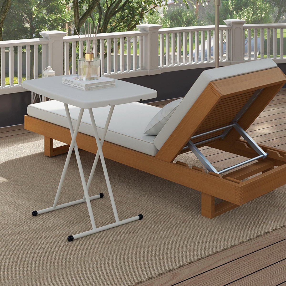 Pugsdrly Tuintafel, draagbare tafel voor buiten van kunststof en metaal, bistrotafel, voor terras, tuin, wit