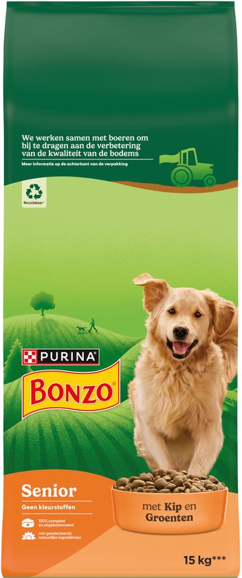 Bonzo Droog Senior - Hondenvoer Droogvoer - Kip & Groenten - 15 kg
