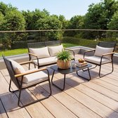 HOMAVO Tuinmeubelset voor 4 personen - Rotan loungebank met dikke zitkussens en afneembare rugleuning - Hoogbelastbaar en roestbestendig metalen frame - Waterbestendig - Geschikt voor balkon, terras en tuin