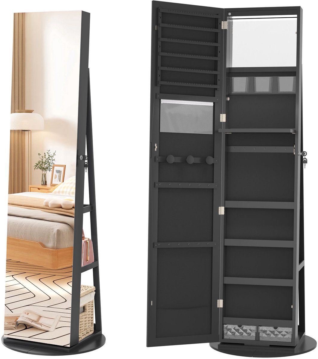 ACXIN Sieradenkast Met Spiegel Sieraden Opberger Make Up Kast Met LED Verlichting Draaibaa