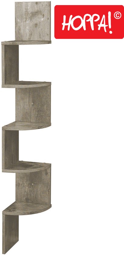 Hoppa! Zigzag Hoekkast - Wandplank - Wandkast - Greige - Kunststof - 20x20x127,5 20 cm (BxDxH)