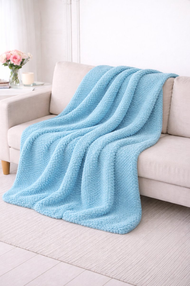 Honeycomb fleece deken 150x200 cm – Luxe, extra zacht & warm – Voor bank en bed – Lichtblauw