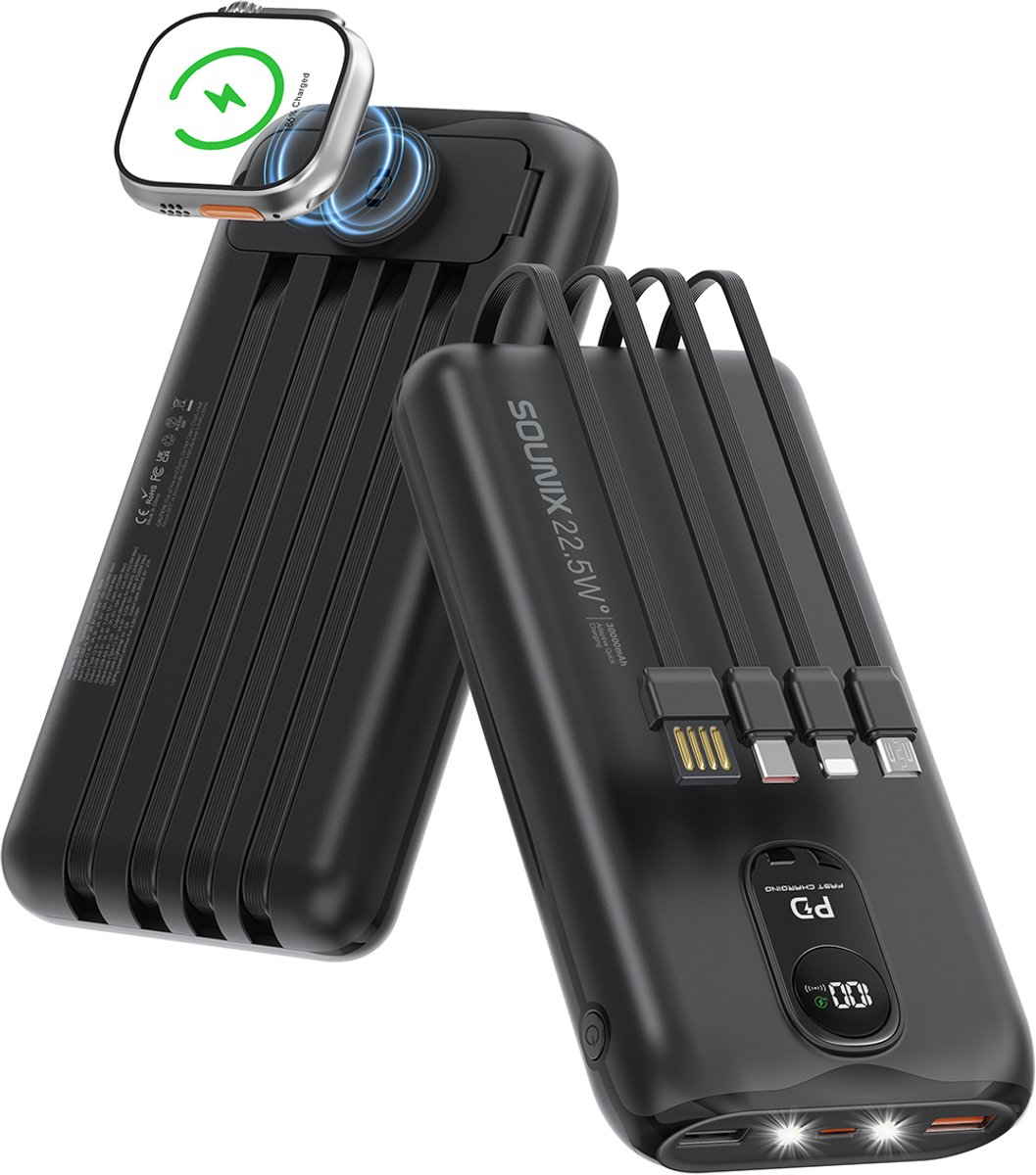 Sounix Powerbank 30.000 mAh - 22.5W Snellader - Ingebouwde