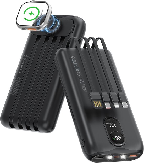Sounix powerbank 30.000 mAh – 22.5W – smartwatch-oplader – universeel
