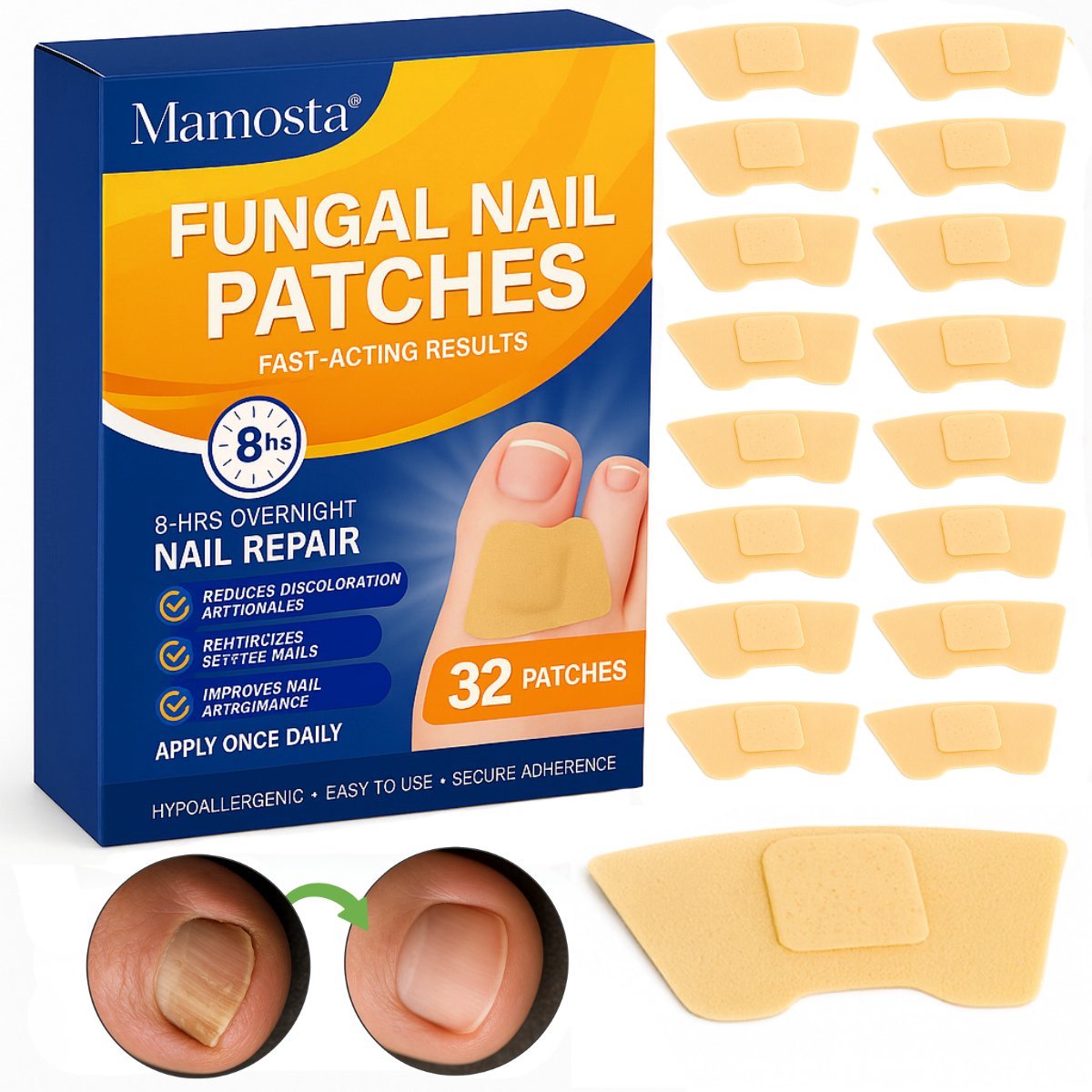 Mamosta® Kalknagel Pleister 32 stuks - Kalknagelbehandeling - Schimmelnagel Behandeling - Voetschimmel - Creme - Voetschimmel - Zwemmerseczeem - Nagelstickers - Nail Repair