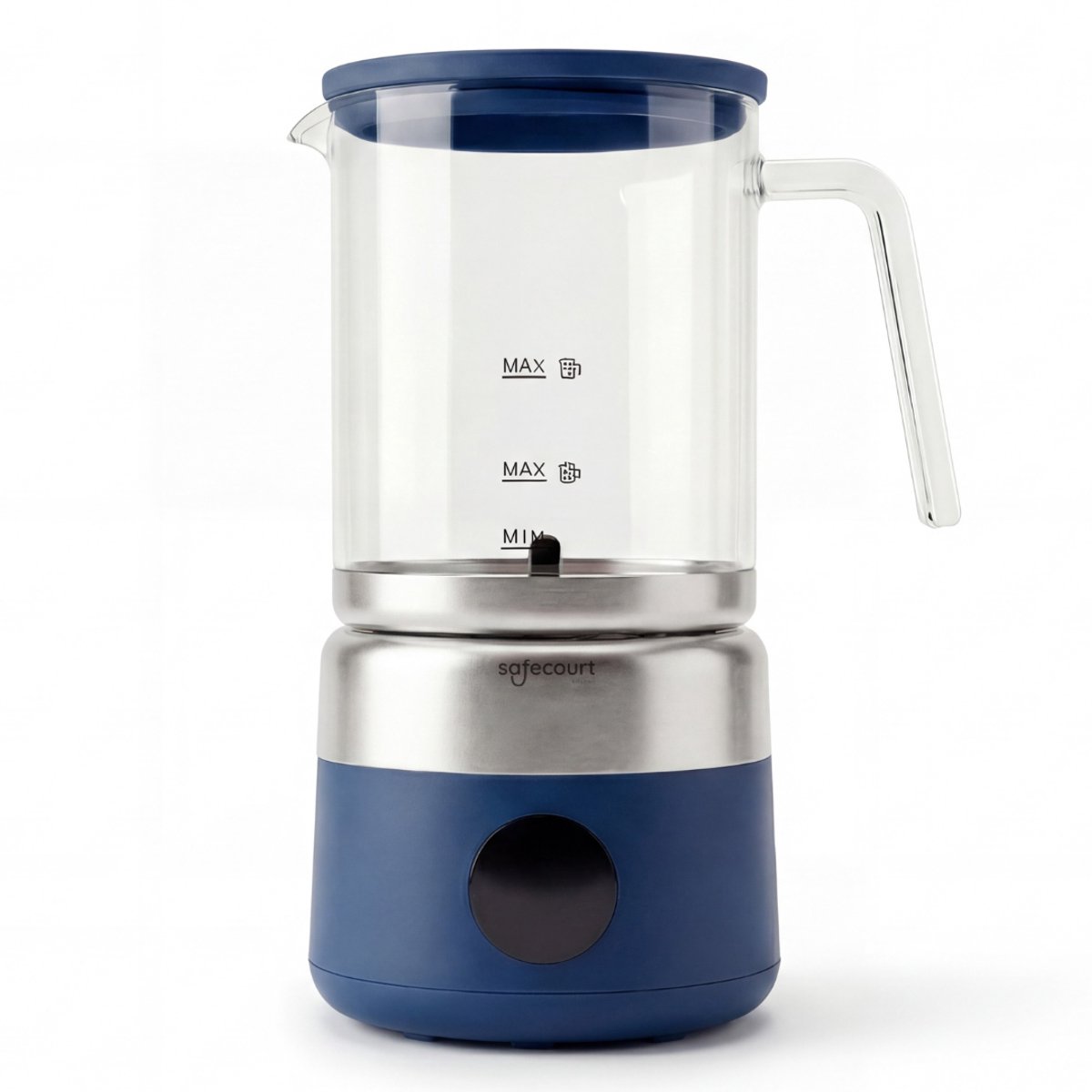 Safecourt Kitchen Glazen Melkopschuimer - Elektrische melkopschuimer - Glazen kan & PFAS-vrij - Vaatwasserbestendig - Blauw