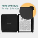 Zwarte e-reader hoes die een e-reader beschermt, met detail van de hoeken.