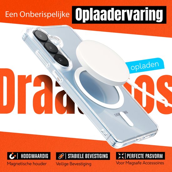 Transparant hoesje met MagSafe ring, met draadloze oplader.