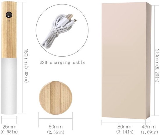 LED-wandlamp - nachtlamp - nachtlampje met bewegingssensor - USB oplaadbaar - Nachtlampje met magnetische bevestiging - Natuurlijke houtkleur - Hout — afbeelding 5