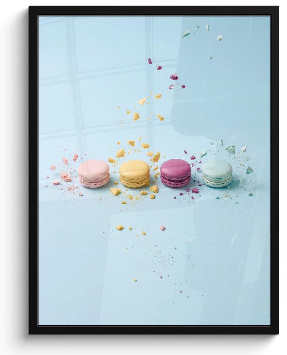 FrameYourWall Poster in lijst - Fotolijst 60x80 cm - Posters - Macarons - Kleurrijk - Pastel - Posterlijst zwart - Decoratie - Wanddecoratie woonkamer - Muurdecoratie slaapkamer