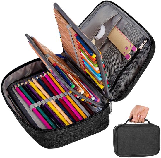 Etui - Zwart - Groot - 23x7x16cm - Voor School, Jongens, Meisjes & Volwassenen - Pennenzak