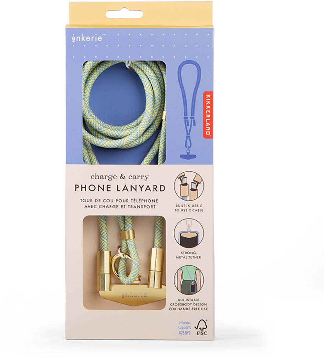 Kikkerland Inkerie Charge & Carry Phone Lanyard Blue