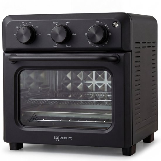 Foto: Safecourt 6 in 1 airfyer oven 100 pfas vrij 6 programma s 80 tot 230 graden airfryer bakken roosteren toasten grillen opwarmen zwart