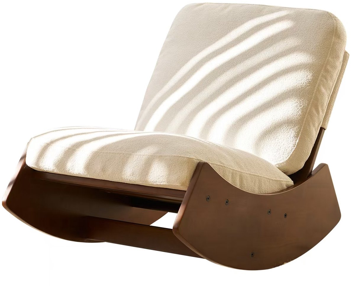 Comfortabele Schommelstoel met Rugleuning - Stoere Glider Stoel voor Woonkamer, Slaapkamer, Kinderkamer, Hoge Kwaliteit Stoffering, Houten Frame, Wit