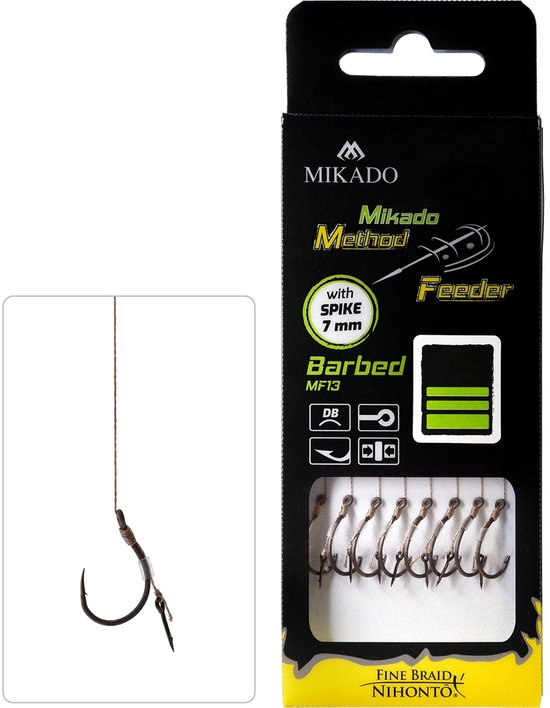 Mikado Method Feeder Onderlijn met Spike – Haakmaat 4 – 0.16 mm Gevlochten – 10 cm – 8 stuks – Karper & Brasem