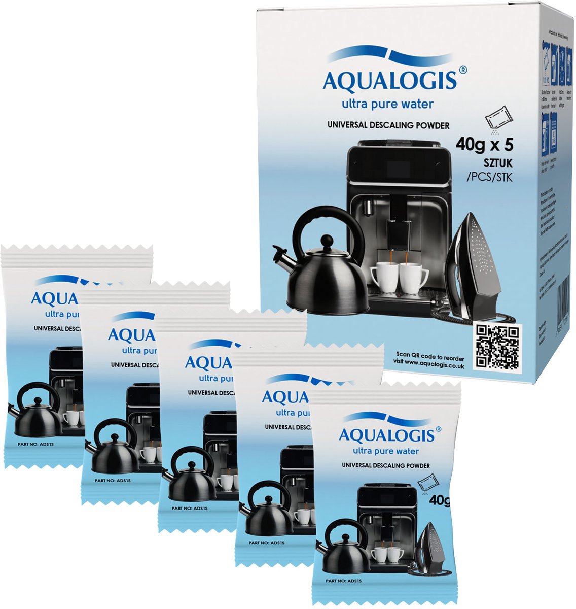 Aqualogis ADS2 - Universeel Ontkalkingspoeder - 5x40g - Voor Apparaten zoals Koffiemachines en Waterkokers