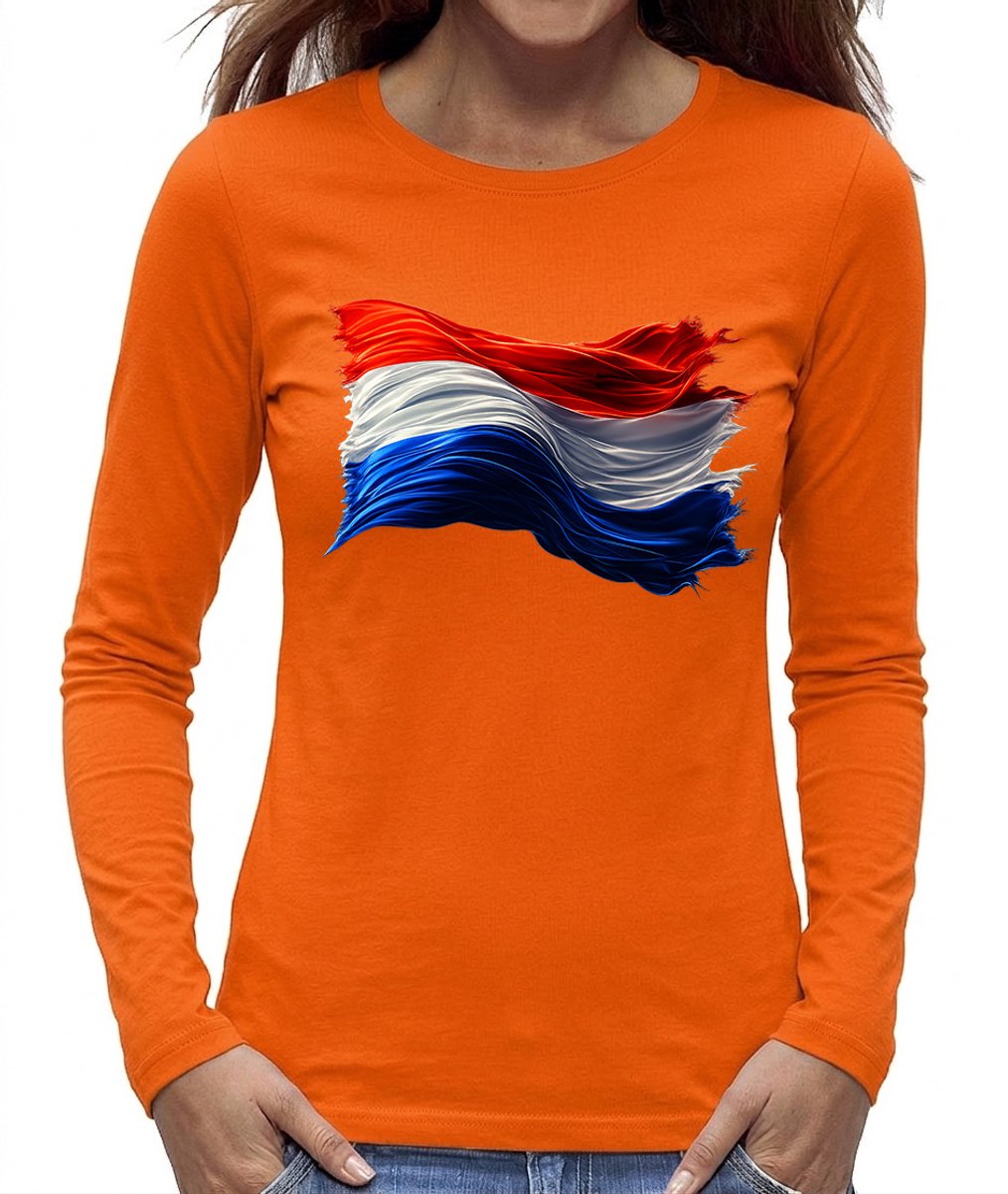 Oranje shirt dames vlag lange mouw – Koningsdag – EK shirt – WK shirt Maat XL