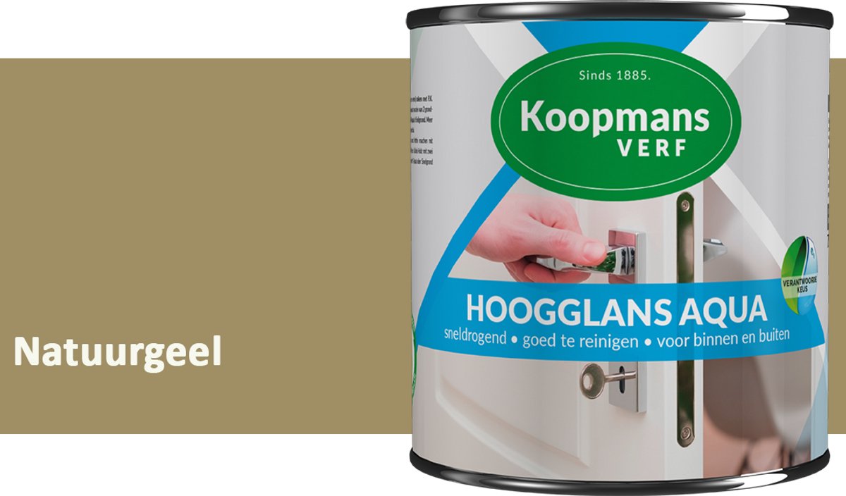 Koopmans Hoogglans Aqua Lak – 2,5 l – Natuurgeel – Hoogglans Verf – Sneldrogend & Biobased – Voor Binnen en Buiten – Hout & Metaal