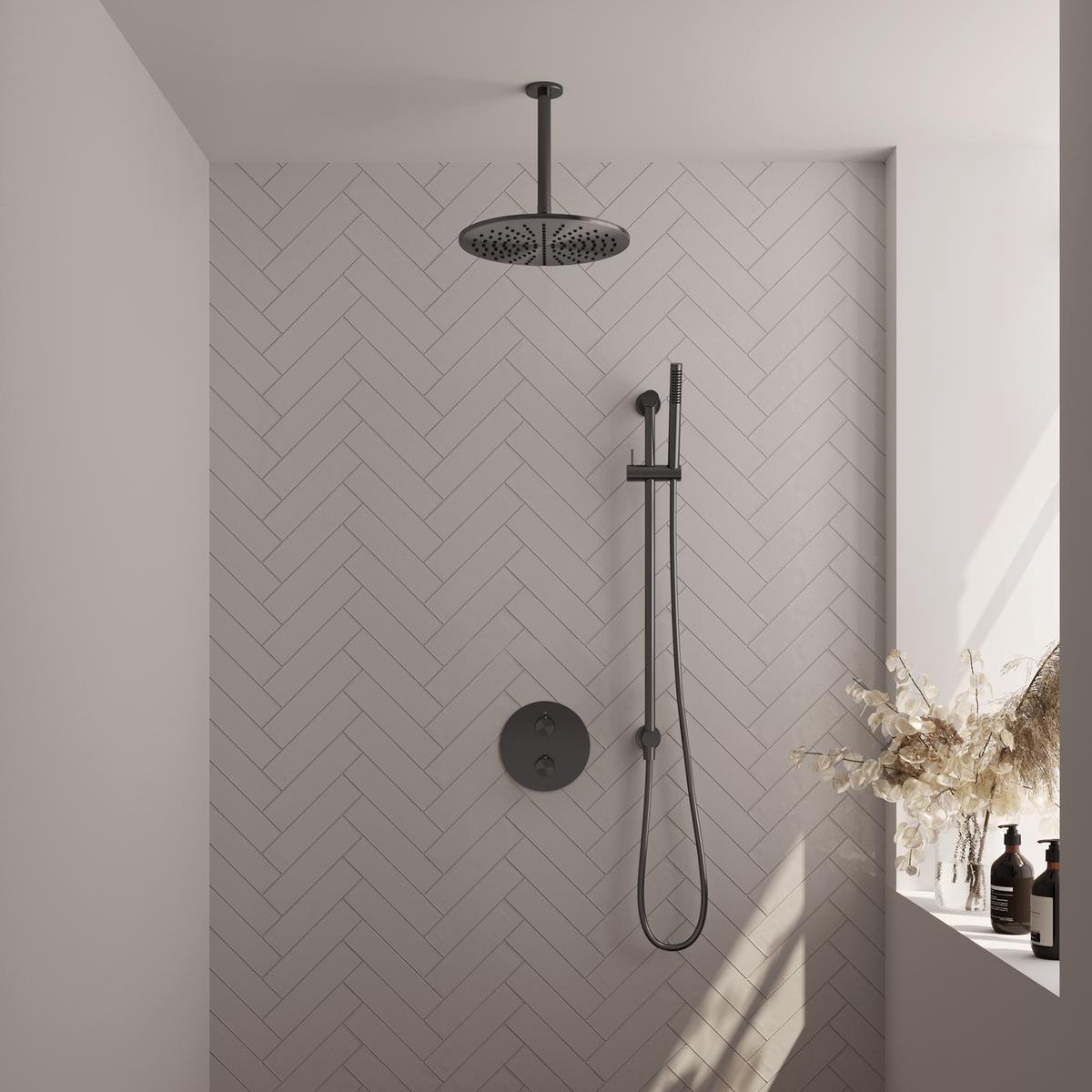 Brauer Gunmetal Edition Thermostatische Regendoucheset Inbouw - Hoofddouche 30 cm - 3 Weg - Handdouche Rond - Doucheslang - Geintegreerde Glijstang - Gunmetal