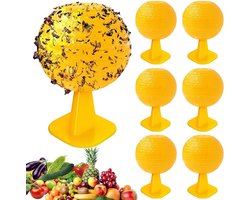 Fruitvliegenvallen - 6 stuks - Plakvallen voor fruitvliegen - Bolvormige plakvallen - Vliegenvallen - Bestrijding van vliegen - Fruitvliegenvallen voor keukens, tuinen en planten - Willekeurige basisvorm - 7,5*7,5*12 cm - Geel