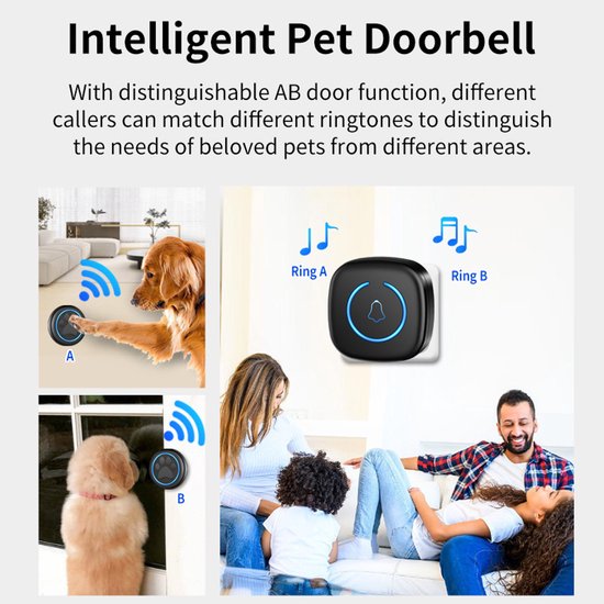 Draadloze Kattenbel-Hondenbel- Intelligente Led-Flits-Deurbel voor Honden - Waterdichte Deurbel met 300 m bereik — afbeelding 2