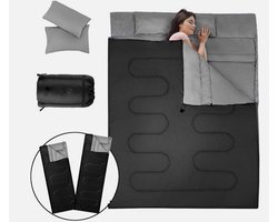 KOMFOTTEU tweepersoonsslaapzak met 2 kussens – 220x150cm campingslaapzak – slaapzak voor 2 personen – 0 – 15 °C – dekenslaapzak – 2 gebruikswijzen