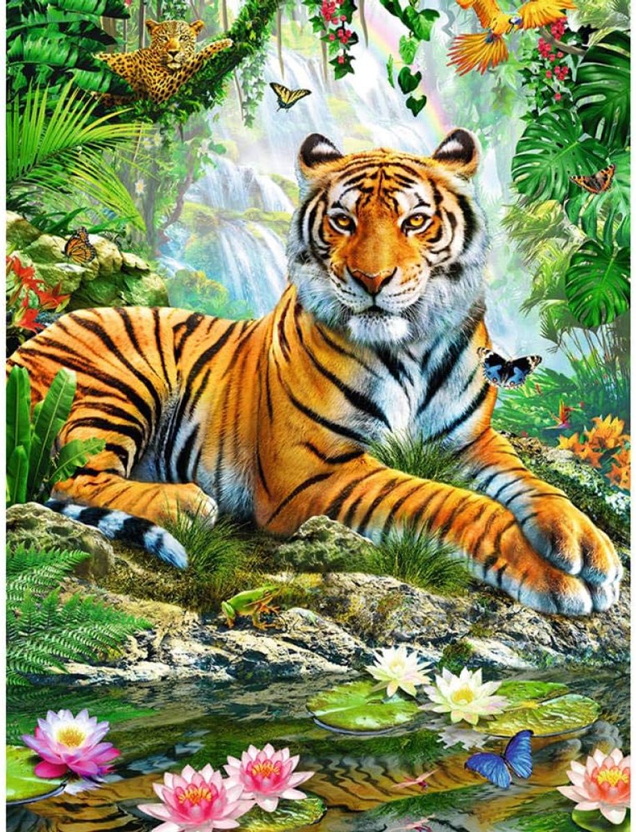TOPMO- Tijger op rots - Diamond painting- HQ Diamond Painting pakket - VOLLEDIG dekkend - Diamant Schilderen - voor Volwassenen – ROND- 40X50CM