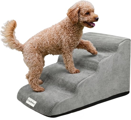 Escalier pour chien Caryota - 4 marches en mousse - Rampe pour petits Chiens - Revêtement lavable - Grijs