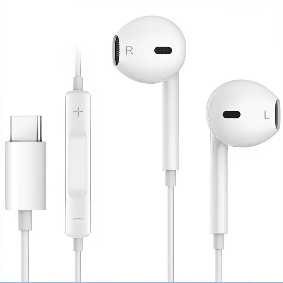 Kbstronics bedrade oordopjes USB-C aansluiting - Oortjes met draad en microfoon - USB-C - Wit - Slimme bediening