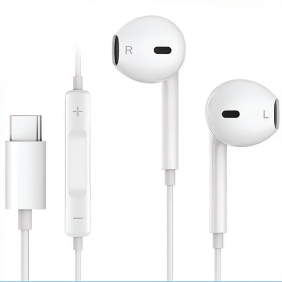 Kbstronics bedrade oordopjes USB-C aansluiting - Oortjes met draad en microfoon - USB-C - Wit - Slimme bediening