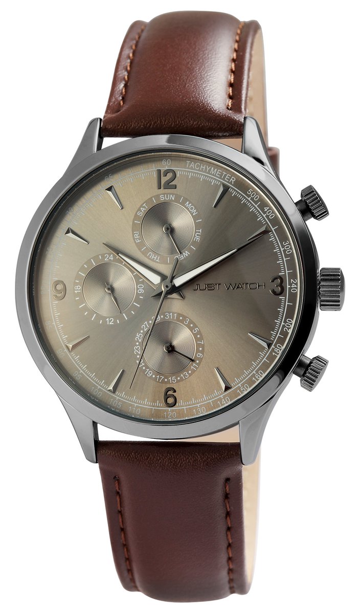 JUST WATCH Herenhorloge van echt leer Menzie met echte leren band, 3 ATM, inclusief geschenkdoos