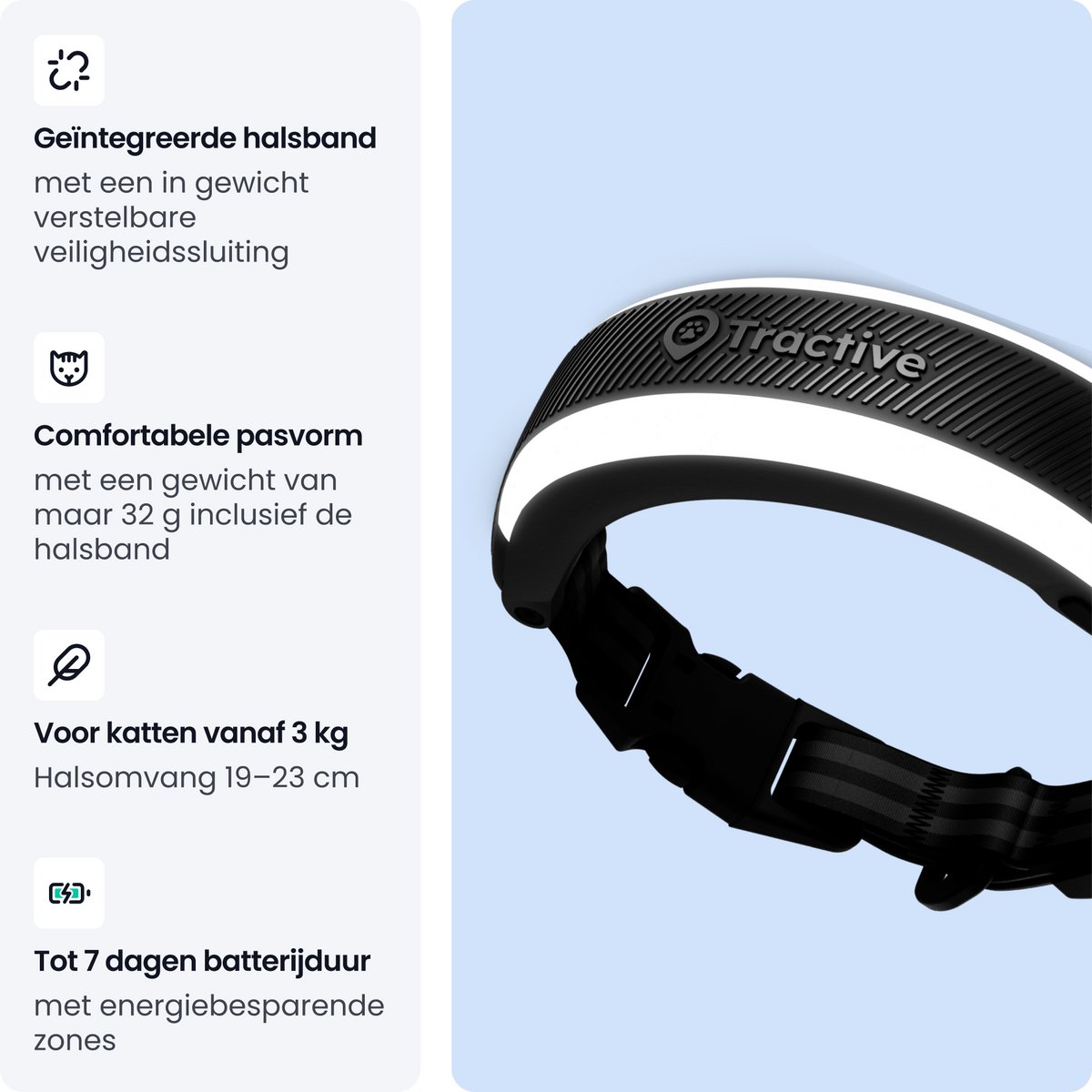 Tractive CAT 6 Mini – Slimme gps-tracker voor katten met gezondheidsmonitoring en geïntegreerde halsband – Zwart thumbnail 5