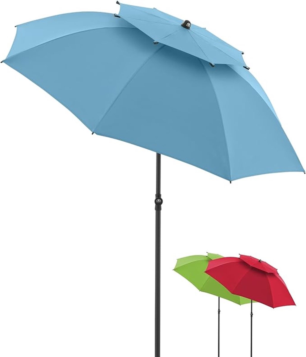 Strandparasol 200 cm Kantelbaar & In Hoogte Verstelbaar – UV50+ Zonbescherming, Aluminium Frame, Waterafstotend Polyester, Windventiel & Draagtas – Blauw – Laura