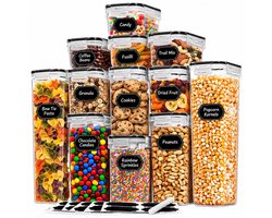 BOTC Voorraadpotten - 12 Delige set - Luchtdichte Voorraadbussen met Keukenlabels - BPA-vrije Bewaarpotten voor Pasta, Rijst, Snoep & Droogvoer