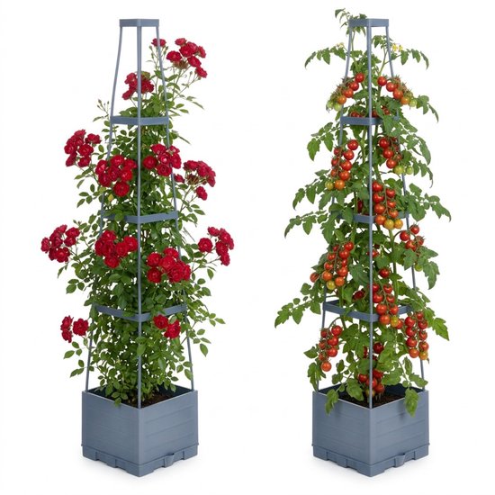 Plantenbak met klimrek - set van 2 - met plantenclips
